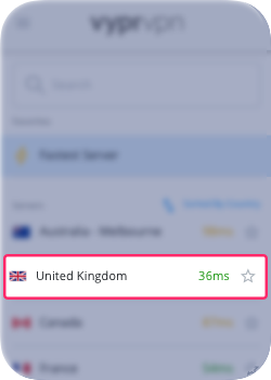 3. Select United Kingdom from the list