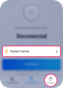 2. Toque el botón que aparece arriba de Conectar para ver las ubicaciones de los servidores disponibles